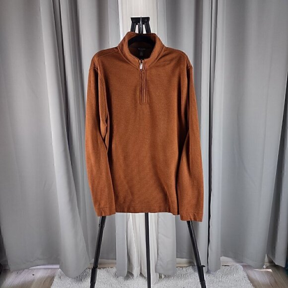 Van Heusen Mens Dark Orange Flex Long Sleeve 1/4 Zip Soft Sweater Size Large - Picture 1 of 13
